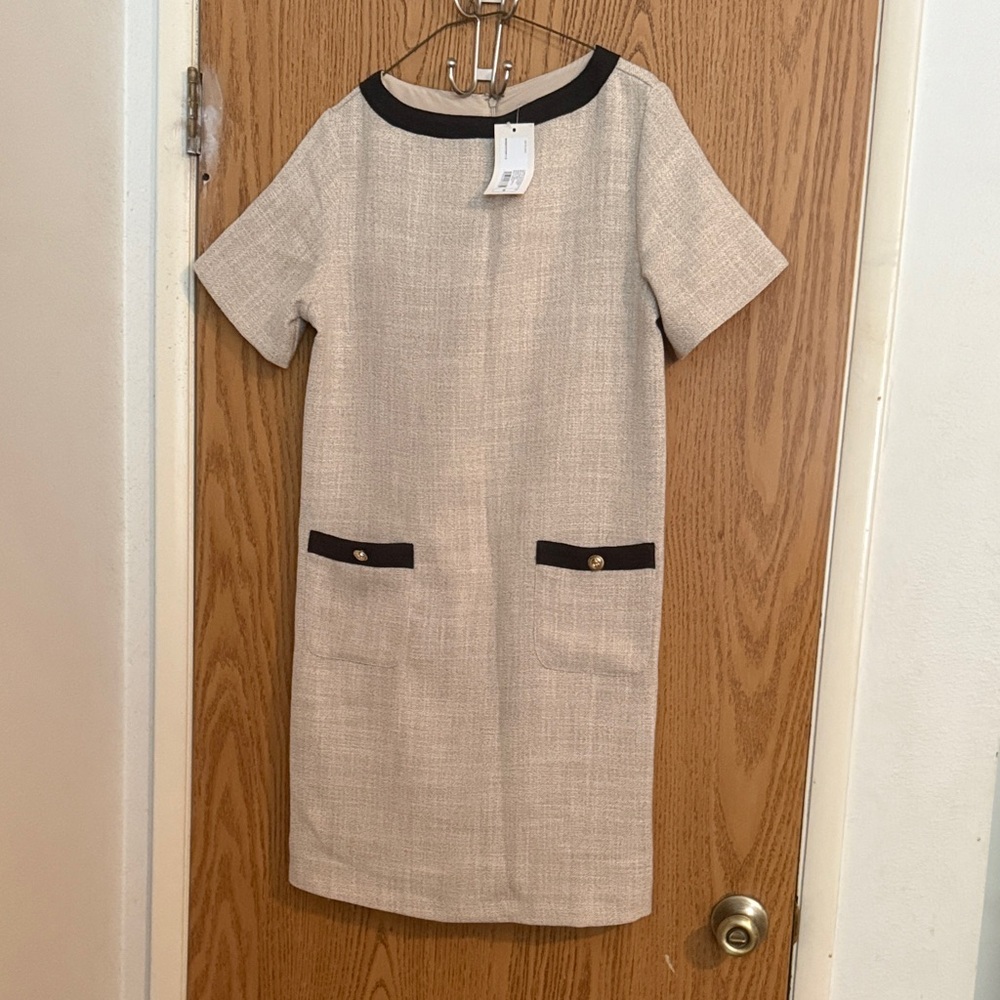 NWT A New Day Short Sleeve Contrast Trim Pocket Mini Dress Tan/Black Size S